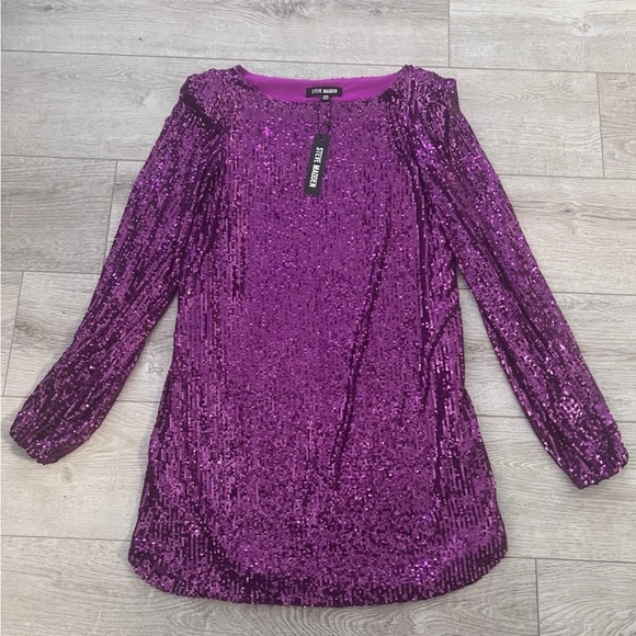 Steve Madden Dresses & Skirts - Steve Madden - Women's Delorean Sparkling Puff-Sleeve Mini Dress